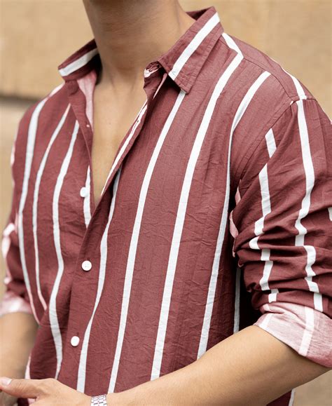 Brick Red Printed Stripe Shirt – Powerlook