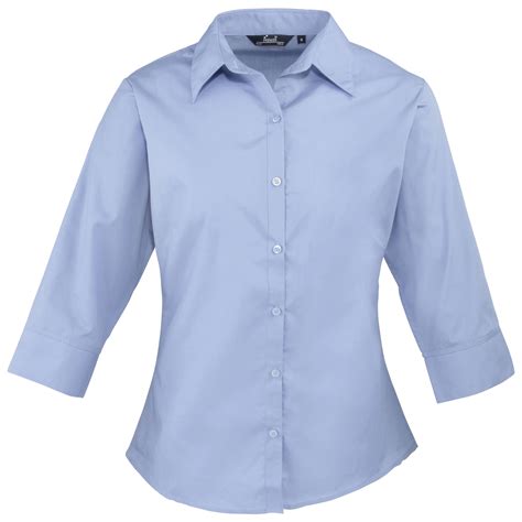 Womens/Ladies Premier 3/4 Sleeve Poplin Blouse/Plain Work/Office ...