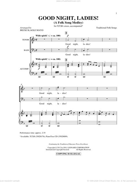Good Night, Ladies! (A Folk Song Medley) sheet music for choir (TTBB ...