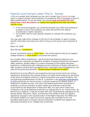Federal Level Sample Letter Title IX - Senate Doc Template | pdfFiller