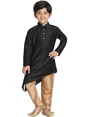 JBN Creation Black Cotton Silk Blend Boys Kurta Pyjama Set ...