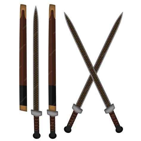 Set jian swords chinese blade weapon vector illustration | Premium Vector
