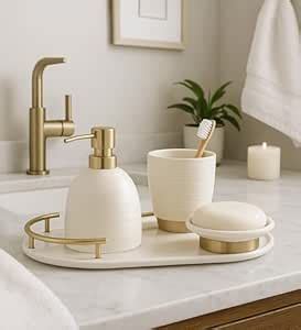 Obsessions Modern Ceramic 4-Piece Bath Set – Elegant Bathroom ...