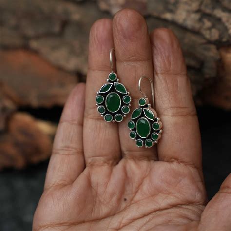 Puviksha Silver Oxidised Earrings - Green