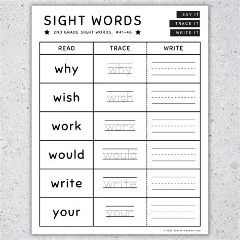 2nd Grade Sight Words: Read, Trace & Write Worksheets & Activities ...