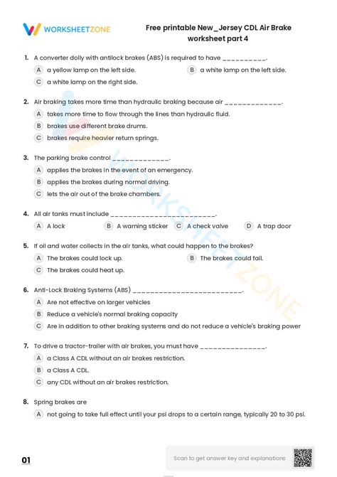Free Printable New/Jersey CDL Air Brake Worksheet Part 4