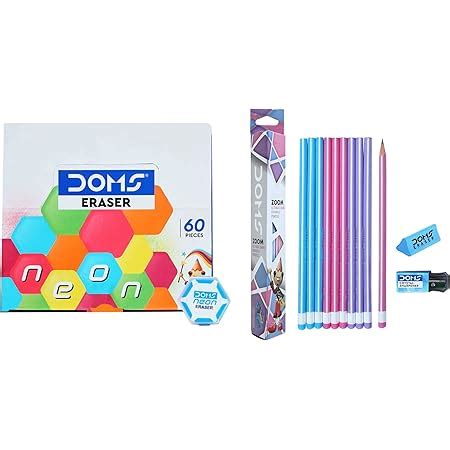 Doms Neon Hex Dust Free Eraser 60 Pcs & DOMS Zoom Ultimate Dark ...