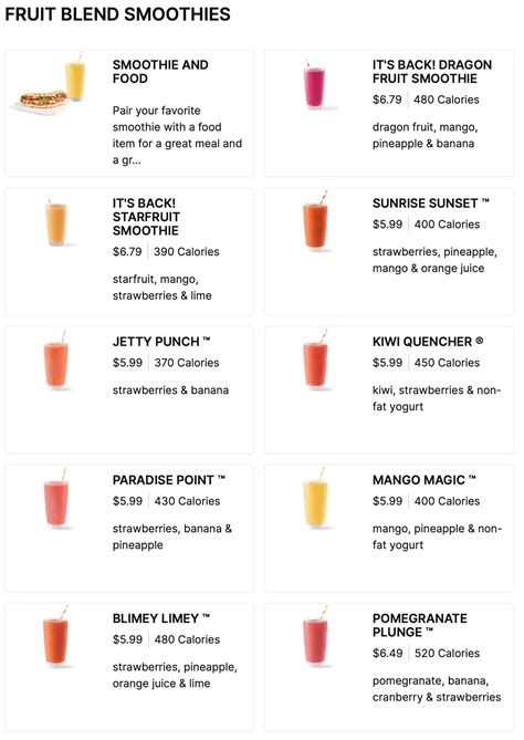 Tropical Smoothie Cafe Menu With Prices – Restaurant Menu Price