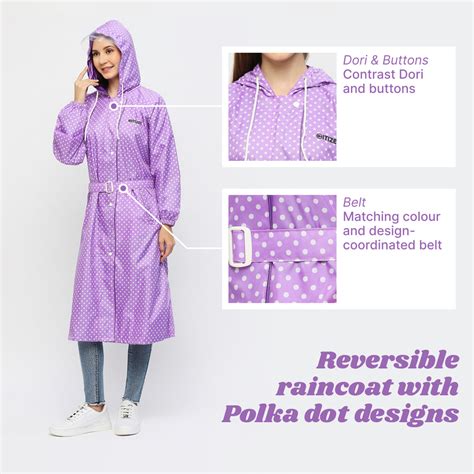 Polka Dotted Reversible Raincoat for Women with Attached Cap – Citizen
