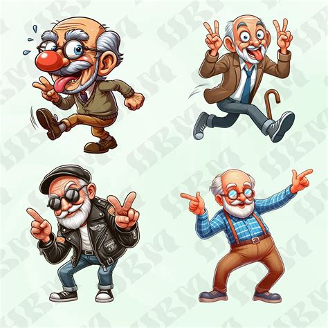 Funny Cartoon Old Men Clipart Bundle, Grandpa Sticker, Drunk ...