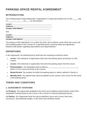 Parking Space Rental Agreement Template - Fill and Sign Printable ...