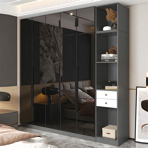Black Color Glass Wardrobe Soft Close Door Wardrobe Closet for Home ...