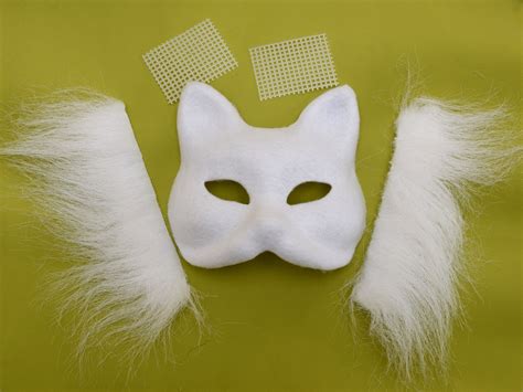 Therian Cat Mask Kit, DIY Felted Paper Mask With Faux Fur Mesh for Eyes ...