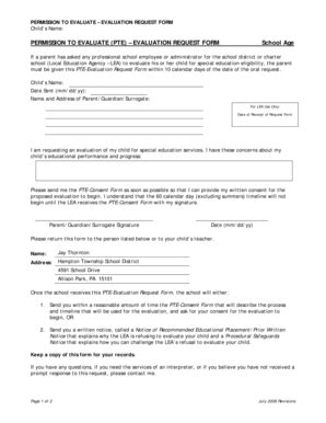 Fillable Online ht-sd Permission to Evaluate Request Form - Hampton ...