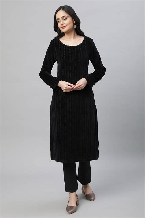 Buy Black Yarn Dyed Ethnic Kurta Online for Woman | Shop for Aurelia