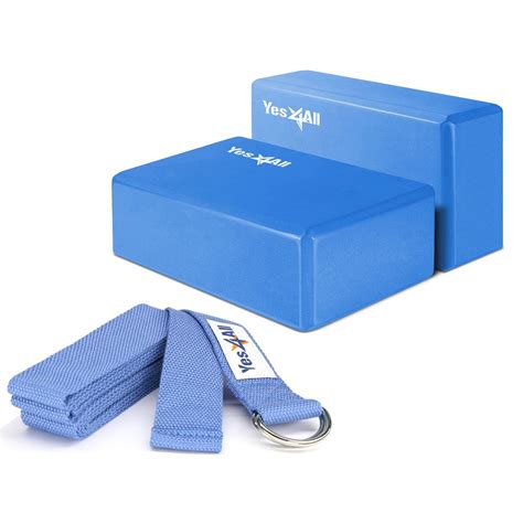 Yes4all Yoga Strap and Yoga Block 2 Pack Set Combo (Blue - Yoga Strap ...