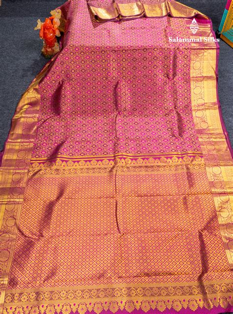 Magenta Bridal Pure Kanjivaram Silk Saree With Traditional Border ...