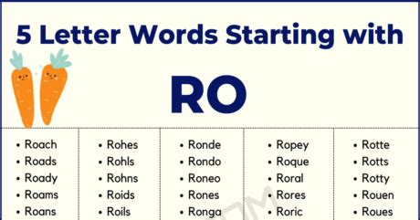 169 Examples of 5 Letter Words Starting with RO in English • 7ESL