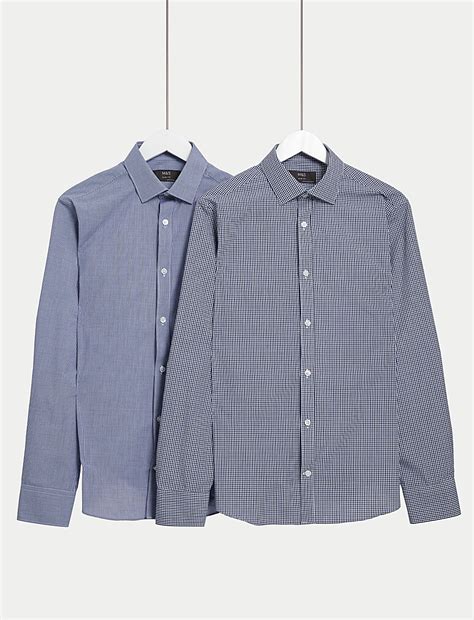 Buy 2pk Slim Fit Easy Iron Long Sleeve Shirts at Marks & Spencer
