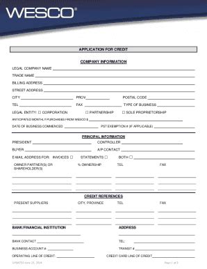 Wesco Credit Application - Fill and Sign Printable Template Online