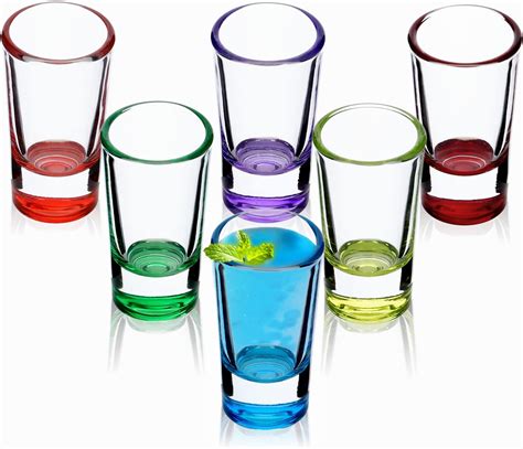 Coloured Shot Glass Set of 6, 52ml/1.75oz. Heavy Mini Base Shot Glass ...