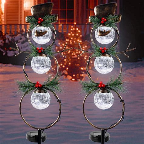 GUOOU Solar Christmas Yard Decorations, Outdoor LED Solar Powered Glass ...