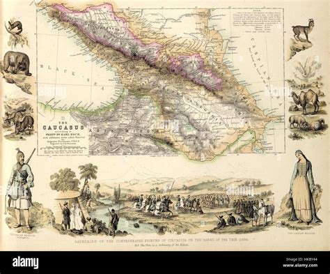 A vintage map published by Fullarton & Co. in 1872, illustrating the regions of the Caucasus and ...