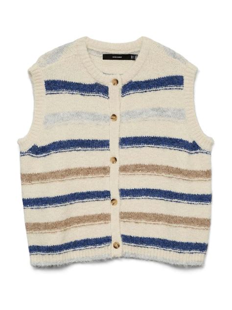 Buy VERO MODA Cream Sleeveless Round Neck Stripe Knitted Vest from Next ...