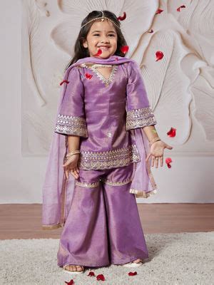 Buy Vastramay Lavender Sequinned Kurta with Sharara & Dupatta (Set of 3 ...