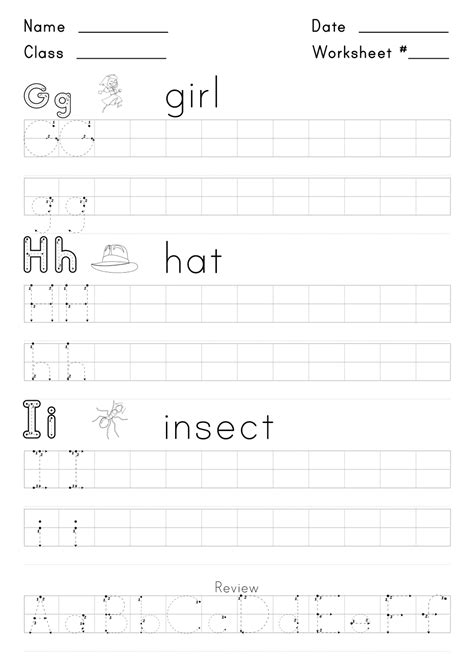 Worksheet for writing the letters G,H, and I. - Super English Kid