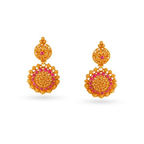 Magnificent Floral Motif Gold Drop Earrings