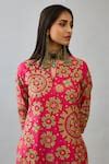 Buy Fuchsia Silk Sequins, Embroidery Split V-neck Straight Kurta Set ...