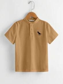 SHEIN Young Boy Simple Fashion Dinosaur Print Polo Shirt With Stand ...