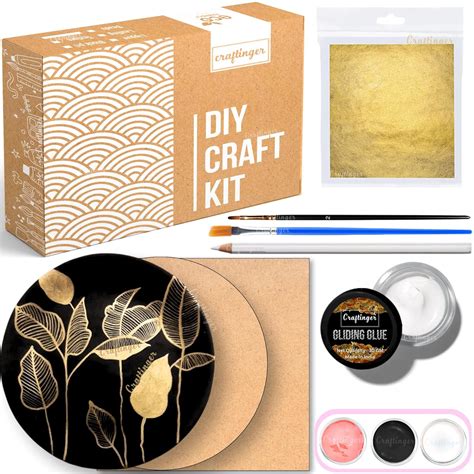 Craftinger Gold Leafing Art Kit - 8" Round & Square MDF Boards, 10 Gold ...