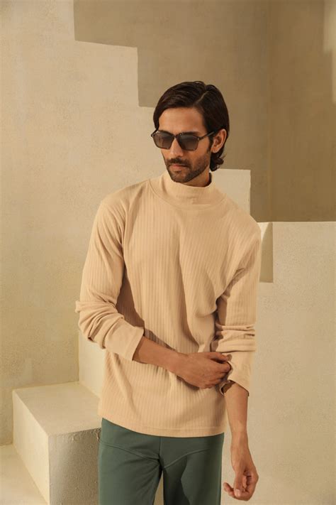 Turtleneck Mens Tee in Beige – Primal Gray