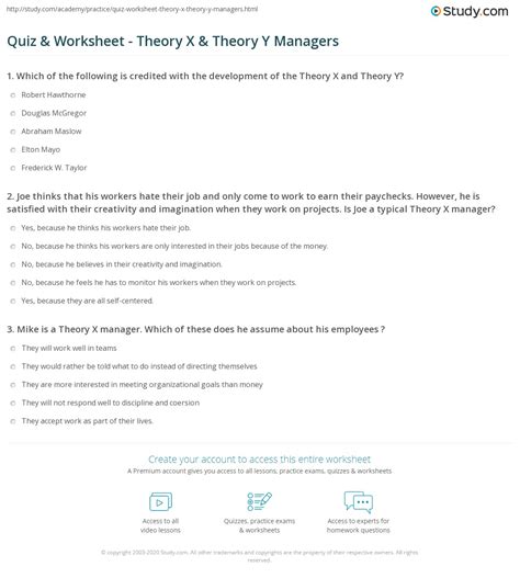 Quiz & Worksheet - Theory X & Theory Y Managers | Study.com
