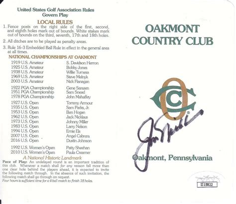 JACK NICKLAUS Signed Oakmont Country Club Score Card RARE JSA II15822 ...