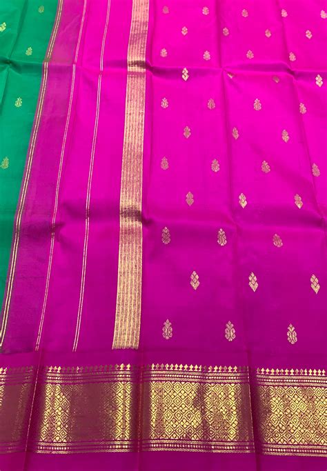 Pure Kanchipuram Silk Saree Light Green Colour with Purple and Gold Za ...