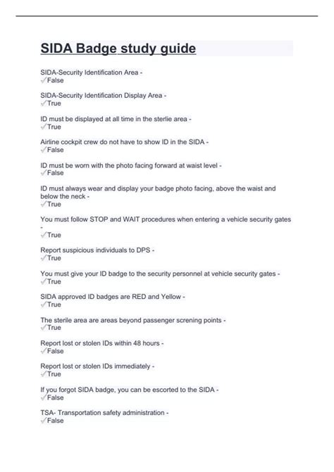 SIDA Badge study guide. - Airport sida - Stuvia US