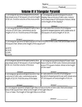 Image result for Volume of Triangular Pyramid Worksheet