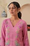 Buy Pink Silk, Chanderi, Tissue Embroidery Rehaab Floral Hand Kurta ...