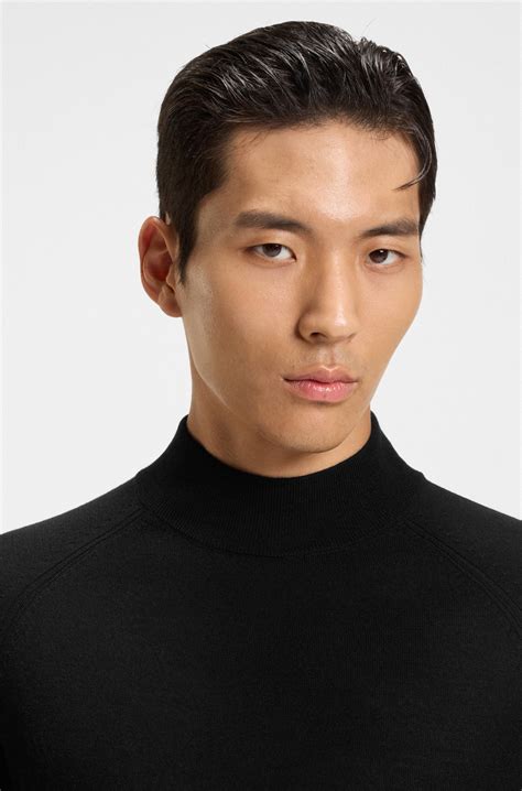 BOSS - Wool-blend sweater with mock neck - Black
