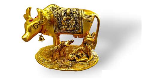 Buy AVENEW Kamdhenu Cow & Calf Aluminium Metal Murti Gold Plated| Nandi ...