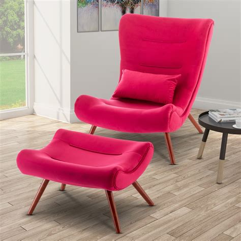 Velvet Pink Katia Accent Chair with Footstool – Stunning Chairs