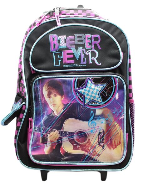 Justin Bieber Superstar Bieber Fever Black/Pink Kids Rolling Backpack ...