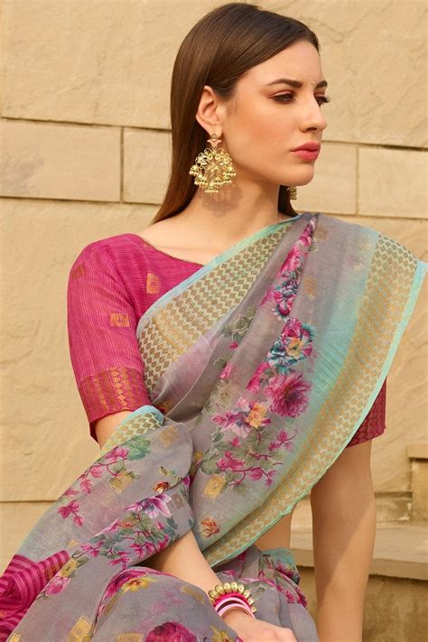 Buy Beautiful Pastel Violet Linen Saree Online | Karagiri