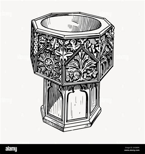 Baptismal font clipart, vintage illustration vector Stock Vector Image ...