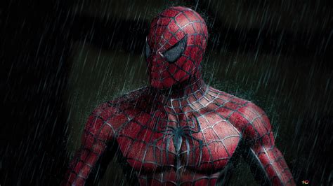 Poster of Spider-Man in the rainy field 4K wallpaper download