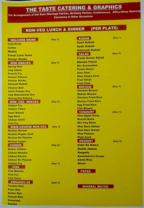 Menu at The Taste Catering & Graphics, Lucknow