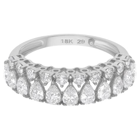 Pear and Round Diamond Half Eternity Band Ring 18 Karat White Gold Fine ...
